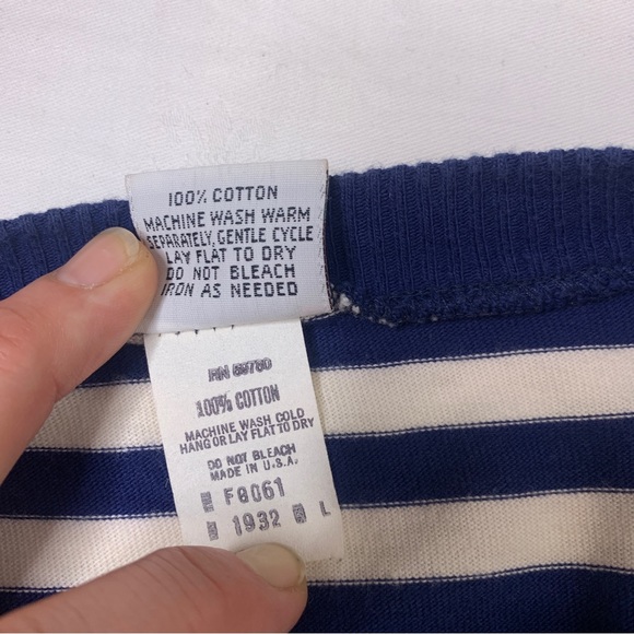 Guess Jeans VTG Cropped Top Tee T Shirt Long Sleeve Mariner Striped Blue Sz L - Picture 6 of 8